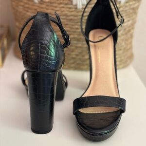 Olivia Jaymes Black Leather Heels - 4 & 1/2” high